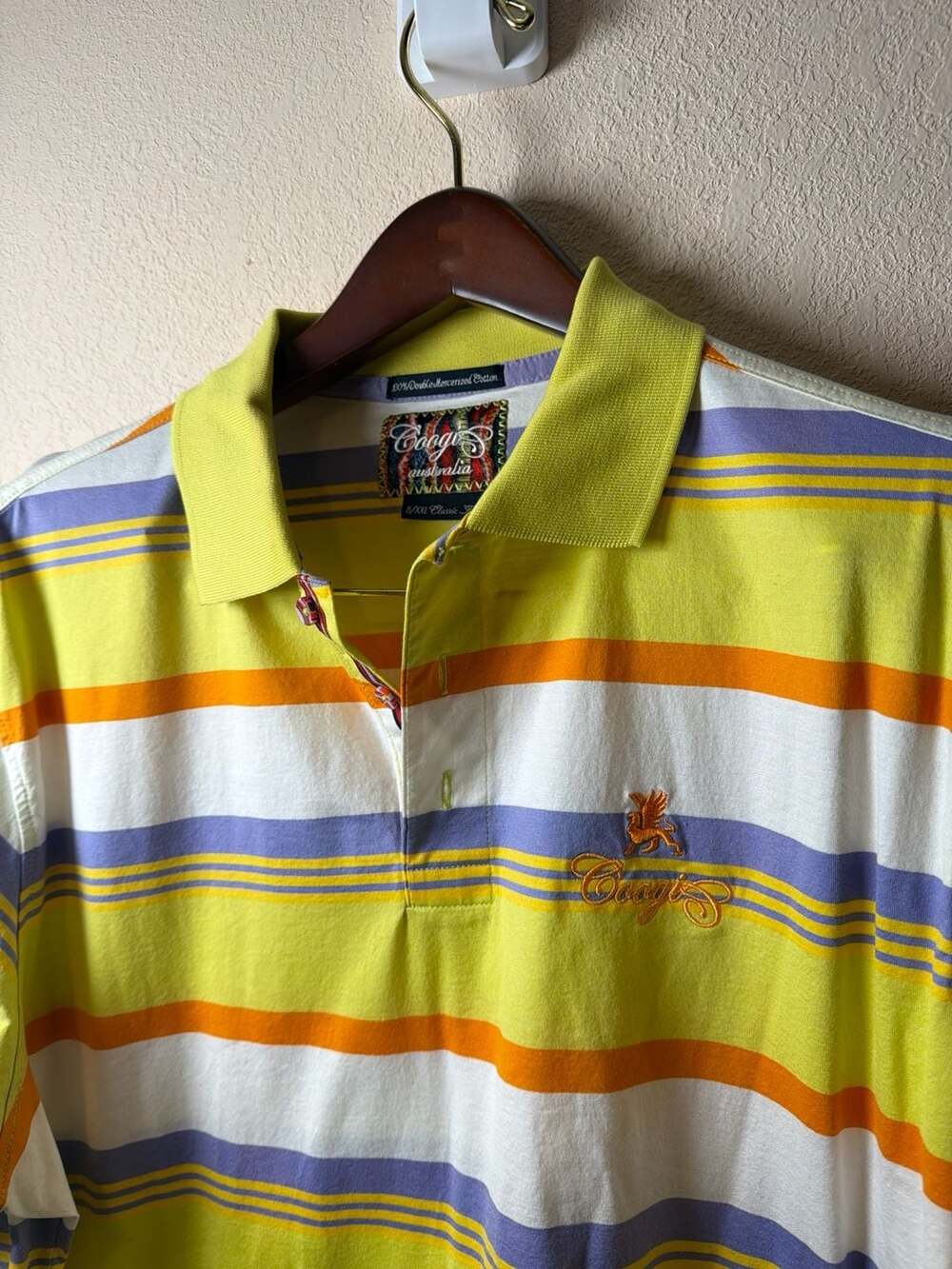 Vintage Coogi Striped Yellow Polo Shirt Size XXL Double Mercerized Cotton